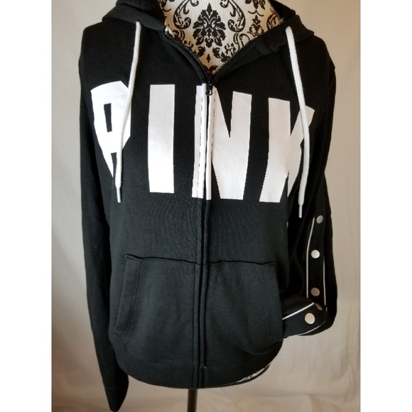 PINK Victoria's Secret Tops - PINK Victoria's Secret Black Snap Sleeve Hoodie